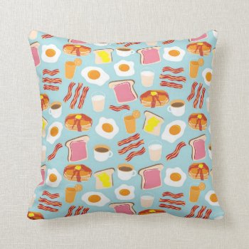 Fun Breakfast Food Illustrations Pattern Throw Pillow by funkypatterns at Zazzle