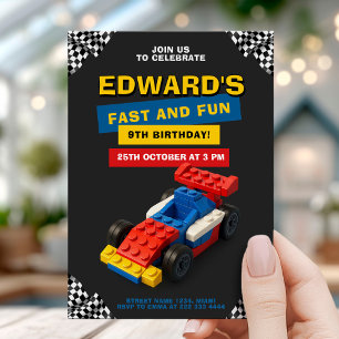 Fun Brick Racer Birthday Party Invitation