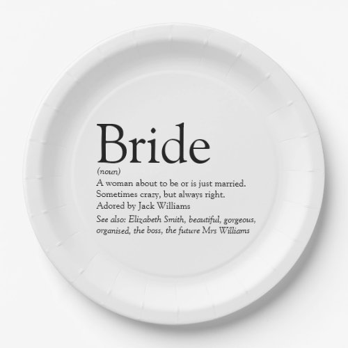 Fun Bride Definition Bridal Shower Modern Paper Plates
