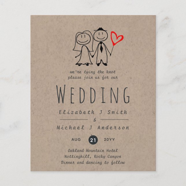 Fun Bride Groom Rustic Wedding Invite Handdrawn (Front)
