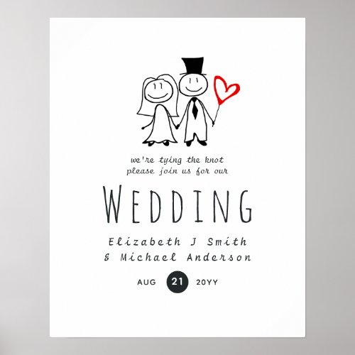 Fun Bride Groom Rustic Wedding Invite Stick People Poster