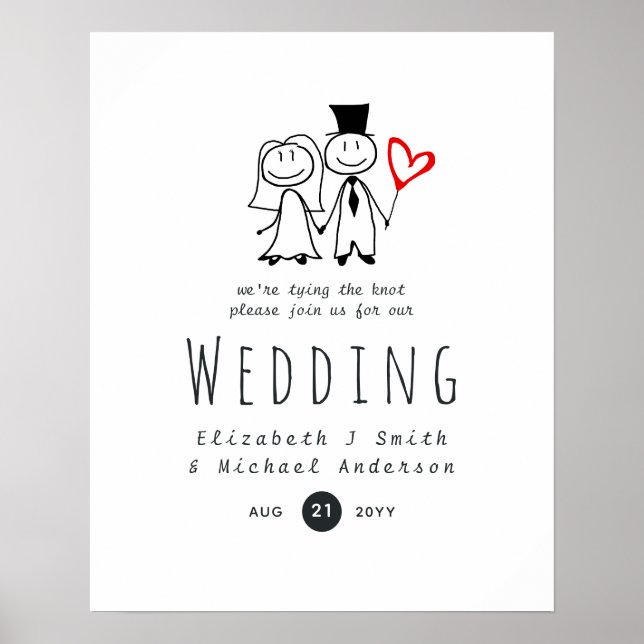 Fun Bride Groom Rustic Wedding Invite Stick People Poster (Front)