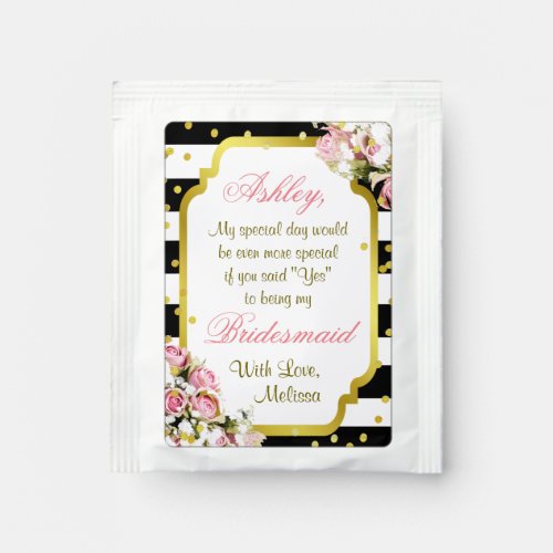 Fun Bridesmaid Glitter  Flower Hidden Message Jigs Tea Bag Drink Mix