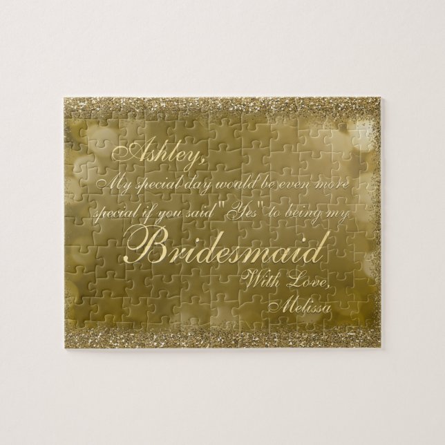 Fun Bridesmaid Gold Glitter Glam Jigsaw Puzzle (Horizontal)