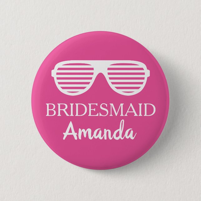 Fun bridesmaid name badge button for wedding party (Front)
