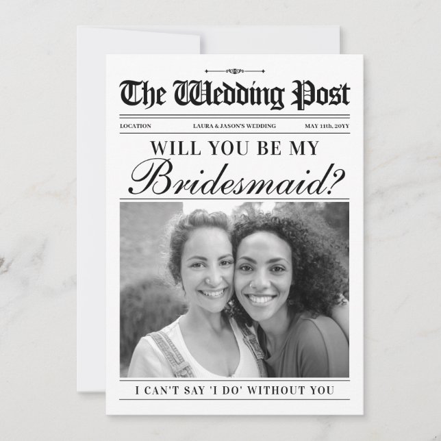 Fun Bridesmaid Proposal Card, Bridesmaid Newspaper Holiday Card (Front)