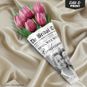 Fun Bridesmaid Proposal Newspaper Flower Bouquet Wrapping Paper Sheets