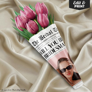 Fun Bridesmaid Proposal Newspaper Flower Bouquet Wrapping Paper Sheets