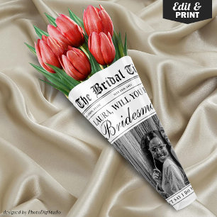 Fun Bridesmaid Proposal Newspaper Flower Bouquet Wrapping Paper Sheets