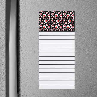 Fun Bright Abstract Balls White Red on Black Magnetic Notepad