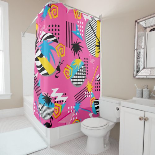 Fun bright and bold 80s nostalgia pattern shower curtain
