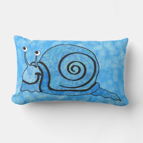 Fun Bright Aqua Blue Patterned Cartoon Snail Lumbar Pillow