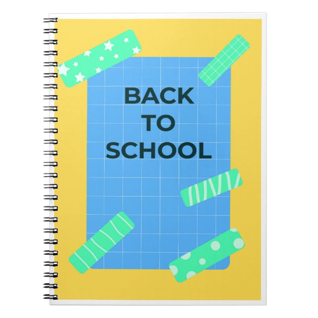 Fun Bright Back to School Grid Design with Decorat Notebook (Front)