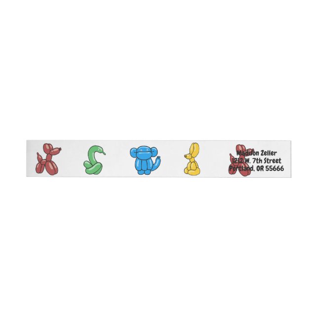 Fun bright balloon animals design for kids wrap around label (Individual)