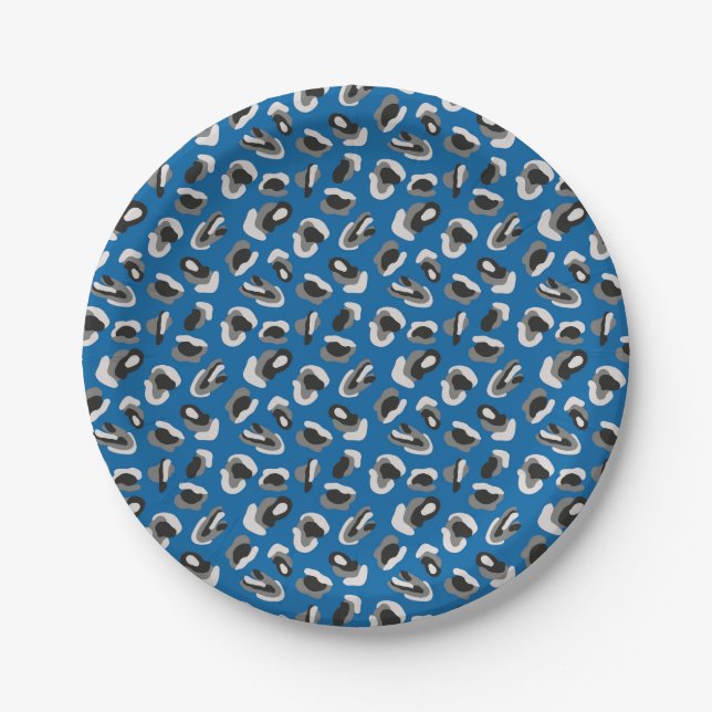Fun Bright Blue Camo/Animal Print Pattern Paper Plates (Front)