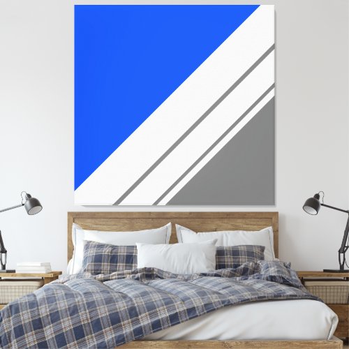 Fun Bright Blue Light Gray White Diagonal Stripes Canvas Print