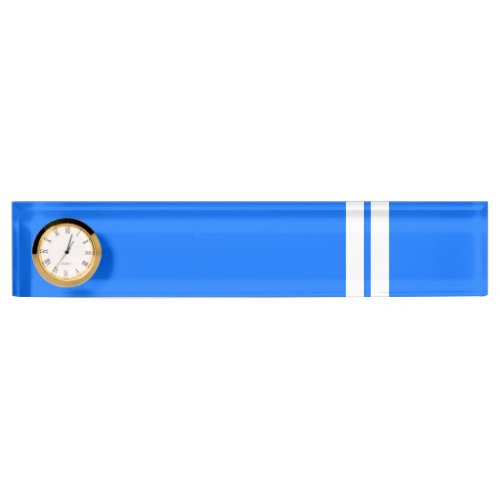 Fun Bright Blue Twin White Racing Stripes Clock Desk Name Plate