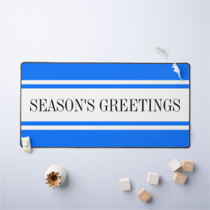 Fun Bright Blue White Season's Greetings Stripes Desk Mat