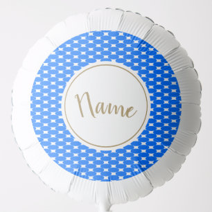 Fun Bright Blue White Tiled Geometric Art Pattern  Balloon