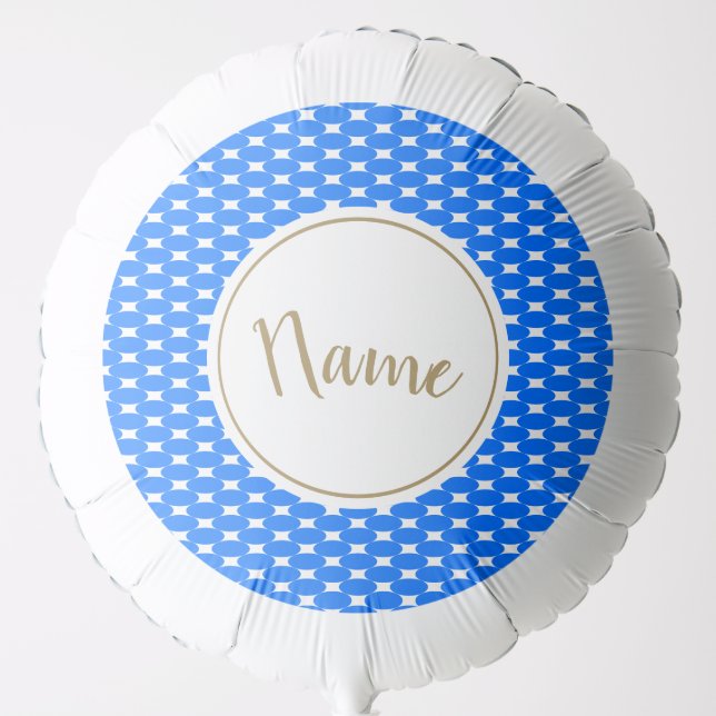 Fun Bright Blue White Tiled Geometric Art Pattern  Balloon (Front)