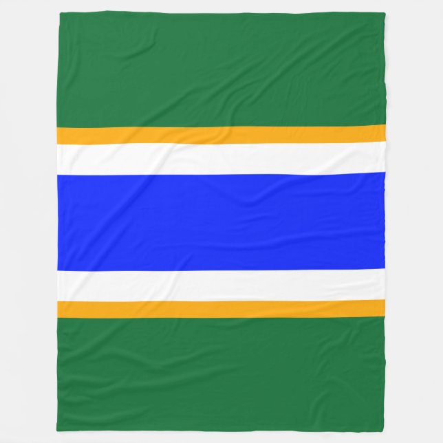 Fun Bright Blue White Yellow Green Racing Stripes Fleece Blanket (Front)