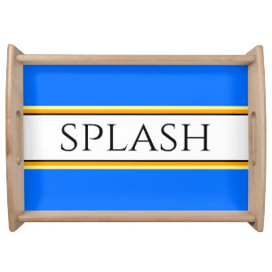 Fun Bright Blue Yellow White Stripes SPLASH Text Serving Tray