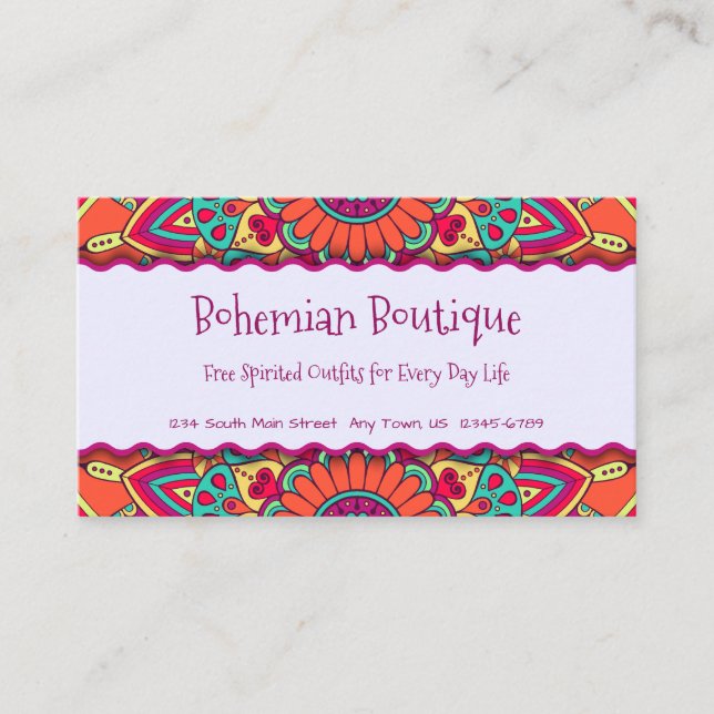 Fun Bright Bohemian Mandala Business Card (Front)