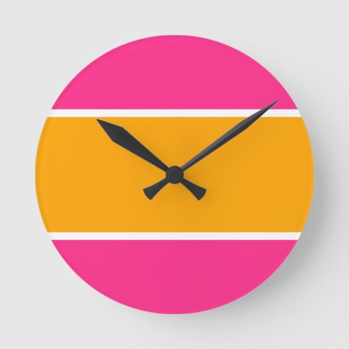 Fun Bright Bold Pink Golden Yellow Center Stripe Round Clock