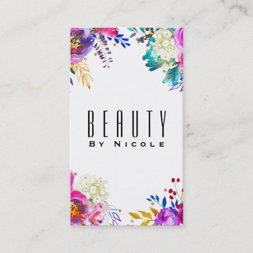 Fun Bright Bold Watercolor Floral Chic Glamour Business Card