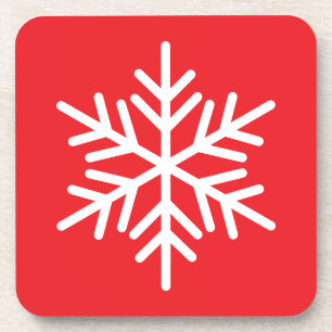 Fun Bright Christmas Red White Nordic Snowflake Beverage Coaster