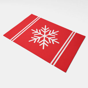 Fun Bright Christmas Red White Stripes Snowflake Doormat