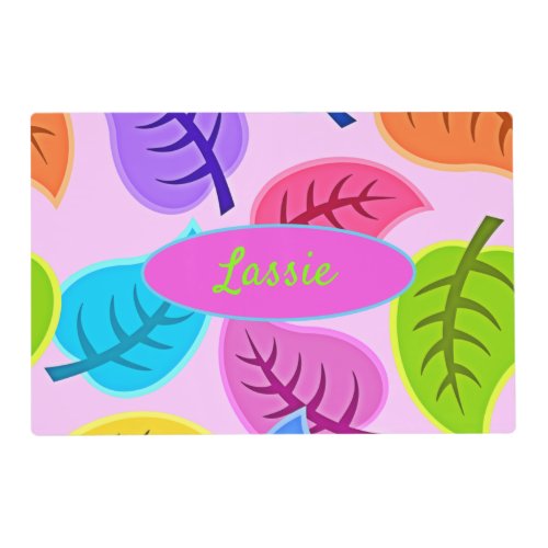 Fun Bright Color Leaf Pet Name Laminated Placemat