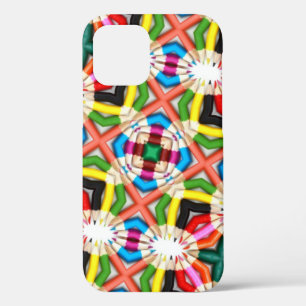 Fun Bright Colored Pencil Kaleidoscope Pattern Cas iPhone 12 Case