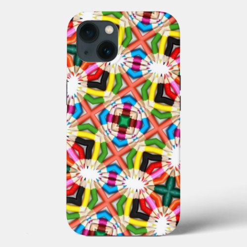 Fun Bright Colored Pencil Kaleidoscope Pattern iPhone 13 Case