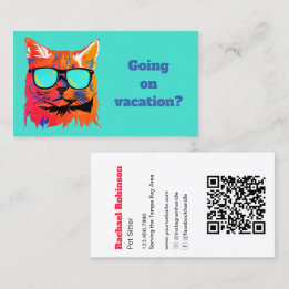 Fun Bright Colorful Cat Custom Pet Sitter Business Card