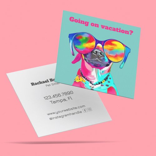 Fun Bright Colorful Dog Custom Pet Sitter Square Business Card