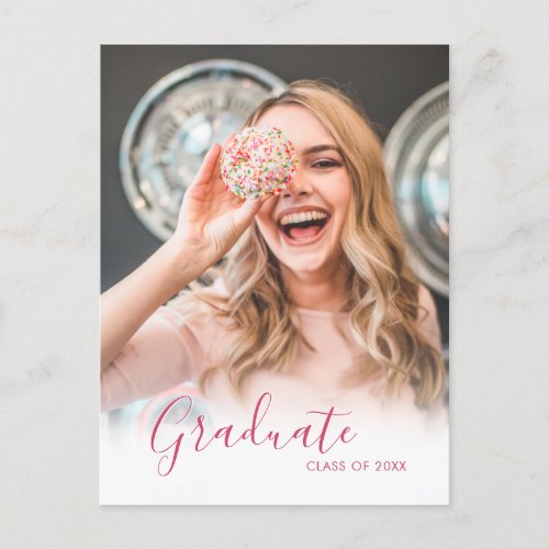 Fun Bright Colorful Pink Editable Photo Graduation Announcement Postcard