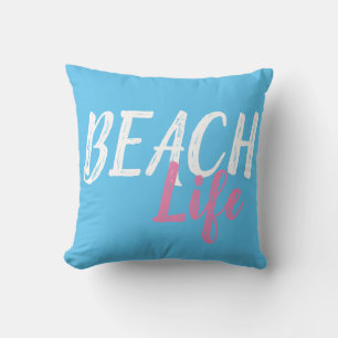fun bright colors BEACH LIFE sky blue Throw Pillow