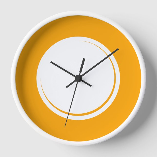 Fun Bright Golden Orange Rim Shadow White Center Clock (Front)