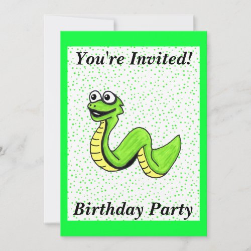 Fun Bright Green Kids Birthday Snake Polka Dots Invitation