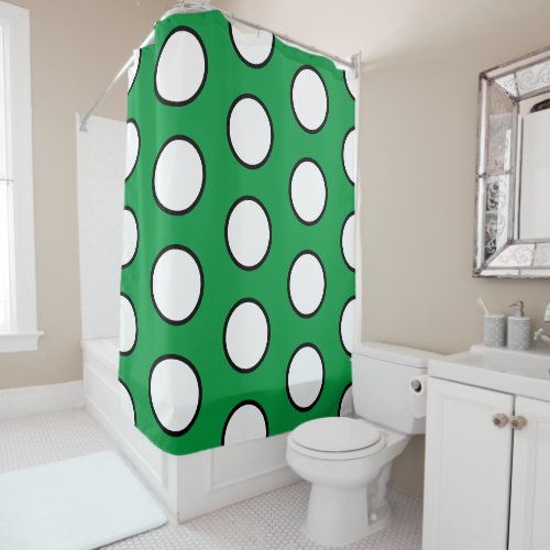 Fun Bright Green Tiled Black White Bold Circles Shower Curtain