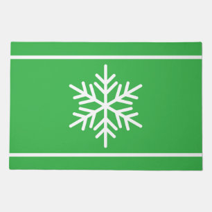 Fun Bright Green White Nordic Stripes Snowflake Doormat