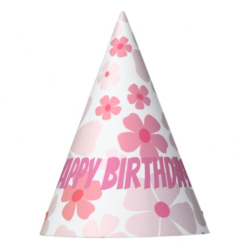 Fun Bright Happy Birthday Pink Flower Power Party Hat