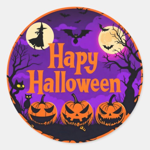 Fun  Bright Happy Halloween  Classic Round Sticker