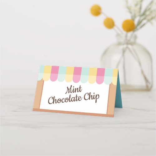 Fun Bright Ice Cream Parlor Awning Birthday Party Place Card