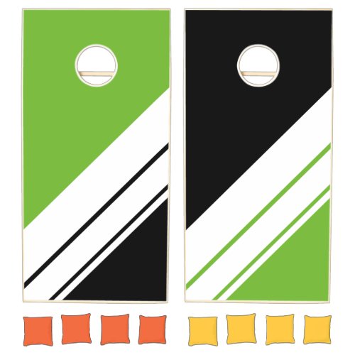 Fun Bright Lime Green Black White Racing Stripes Cornhole Set