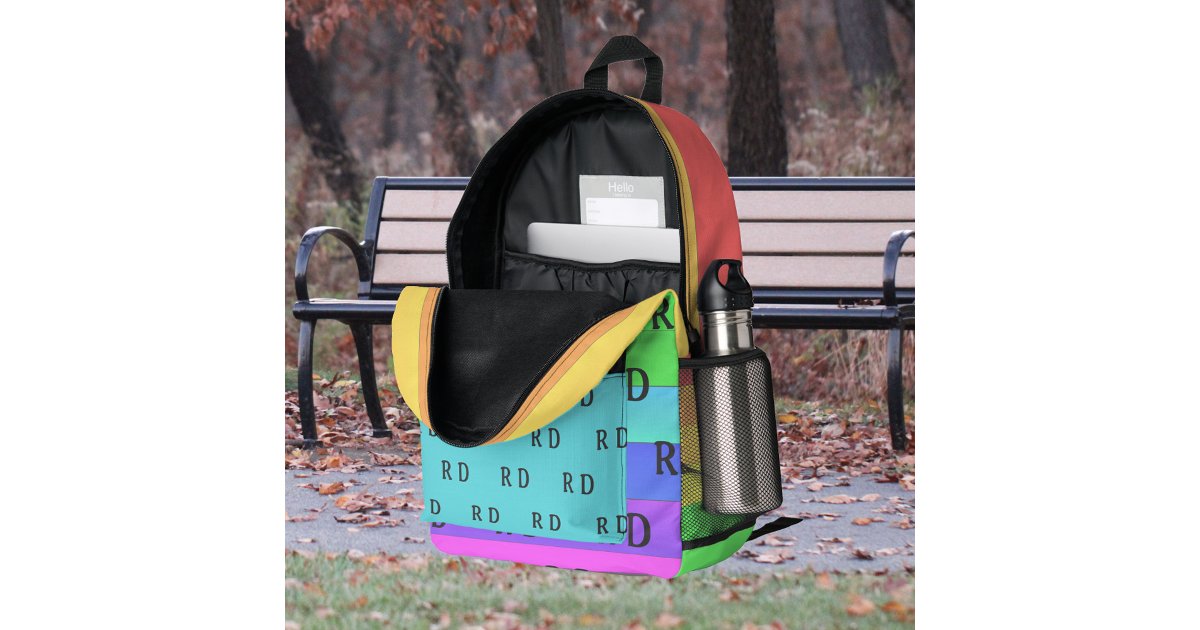 Fun, Bright Monogrammed Rainbow Color Stripes Blue Printed Backpack ...