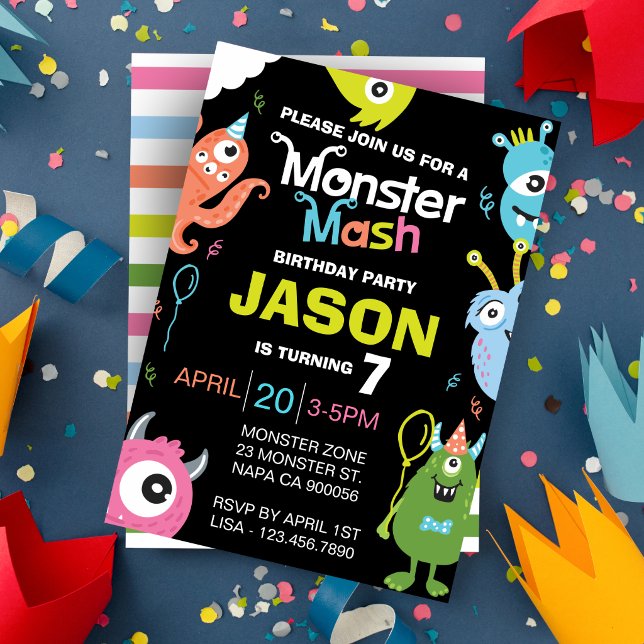 Fun Bright Monster Mash Birthday Party Invitation