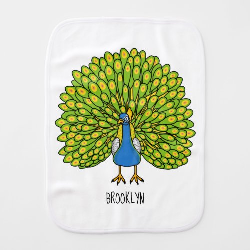 Fun bright peacock bird illustration baby burp cloth