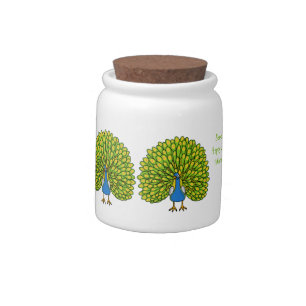 Fun bright peacock bird illustration candy jar